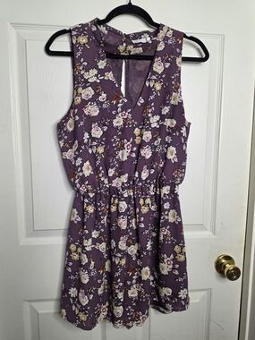 Lush Purple Floral Sleeveless Romper